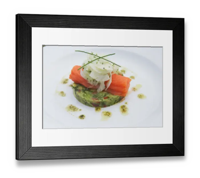 Framed Print : Salmon Entree, Wilderness Lodge Lake Moeraki, West Coast, South Island, New Zealand