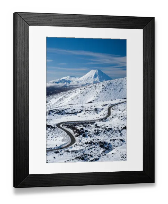 Framed Print : Bruce Road up Mt Ruapehu, and Mt Ngauruhoe, Tongariro National Park, Central Plateau