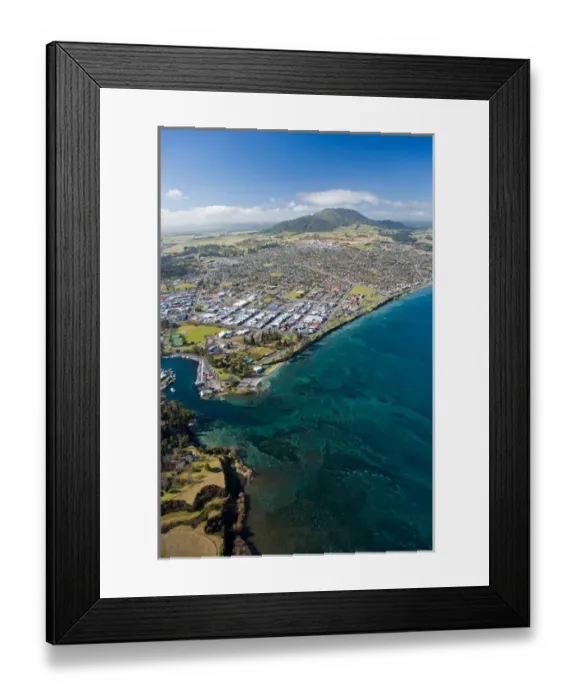 Framed Print : Taupo, Lake Taupo and Waikato River, North Island, New Zealand - aerial Framed Print : Taupo, Lake Taupo and Waikato River, North Island, New Zealand - aerial