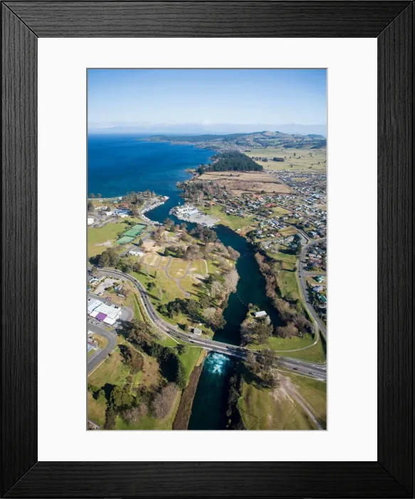 Framed Print : Waikato River and Lake Taupo, Taupo, North Island, New Zealand - aerial Framed Print : Waikato River and Lake Taupo, Taupo, North Island, New Zealand - aerial