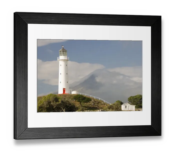 Framed Print : Cape Egmont Lighthouse and Mt Taranaki / Mt Egmont, Taranaki, North Island, New Zealand Framed Print : Cape Egmont Lighthouse and Mt Taranaki / Mt Egmont, Taranaki, North Island, New Zealand