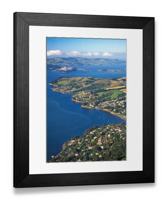 Framed Print : Macandrew Bay, Otago Harbour, Dunedin - aerial Framed Print : Macandrew Bay, Otago Harbour, Dunedin - aerial