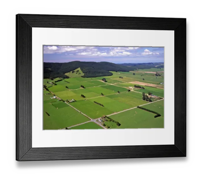 Framed Print : Farmland near Milton, south of Dunedin - aerial Framed Print : Farmland near Milton, south of Dunedin - aerial