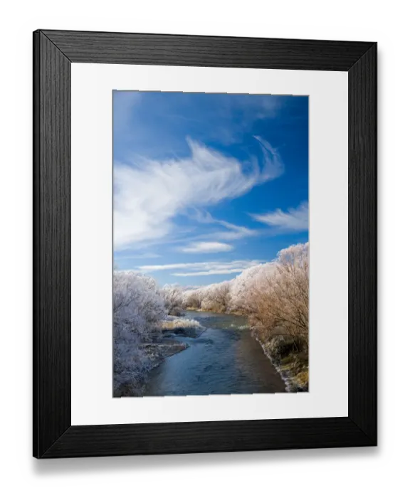Framed Print : Manuherikia River and Hoar Frost, Ophir, Central Otago, South Island, New Zealand
