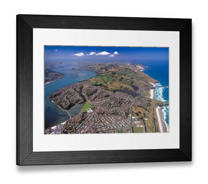 Framed Print : Dunedin, Otago Harbour and Otago Peninsula - aerial Framed Print : Dunedin, Otago Harbour and Otago Peninsula - aerial
