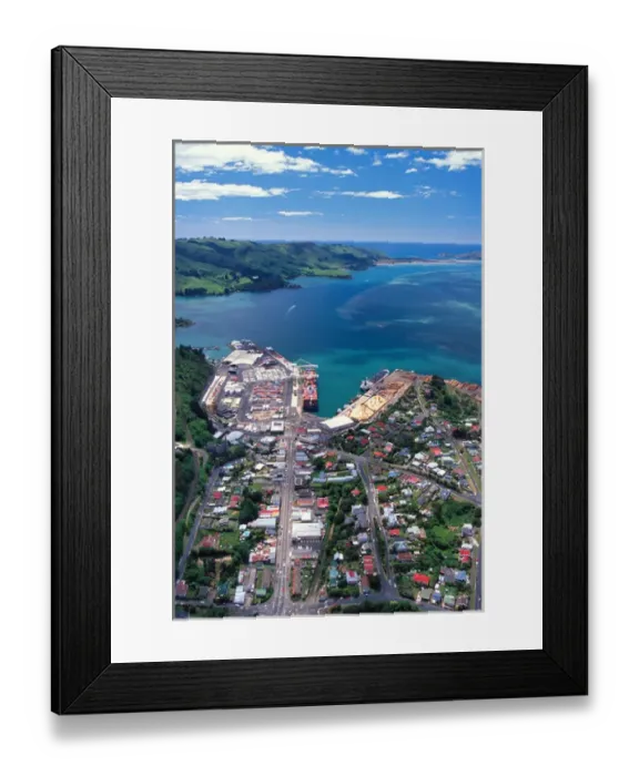 Framed Print : Port Chalmers and Otago Harbour, Dunedin - aerial Framed Print : Port Chalmers and Otago Harbour, Dunedin - aerial
