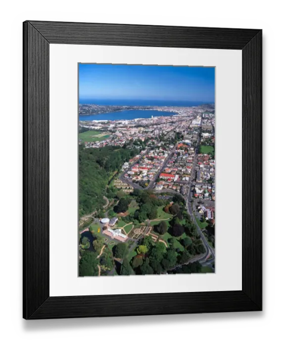 Framed Print : Botanic Gardens and Dunedin - aerial Framed Print : Botanic Gardens and Dunedin - aerial