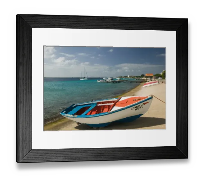 Framed Print : ABC Islands - BONAIRE - Kralendijk: Rowboat & Waterfront Framed Print : ABC Islands - BONAIRE - Kralendijk: Rowboat & Waterfront