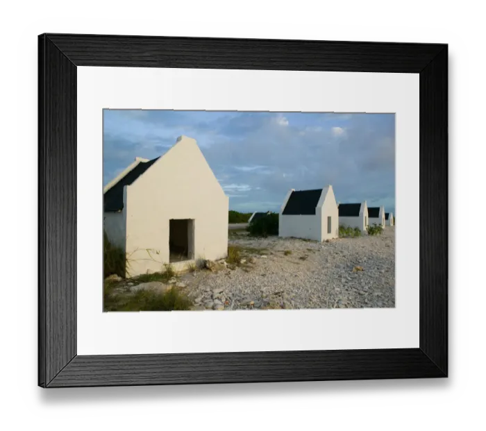 Framed Print : ABC Islands - BONAIRE - Oranje Pan: Former Slave Huts at Sunset Framed Print : ABC Islands - BONAIRE - Oranje Pan: Former Slave Huts at Sunset