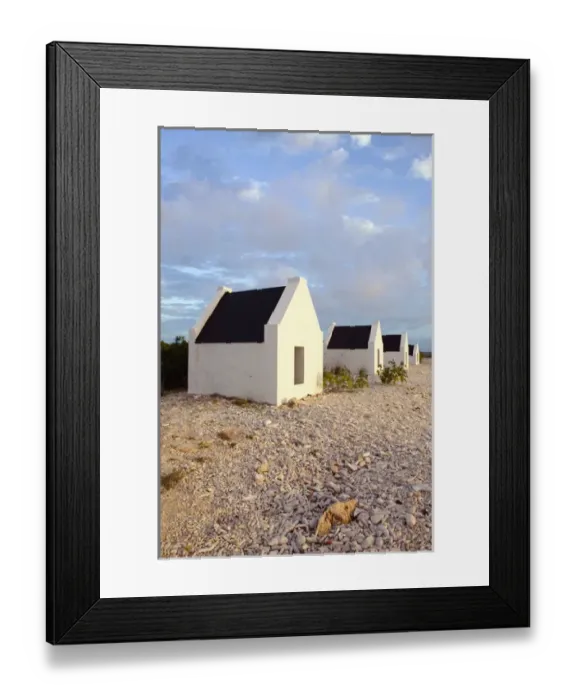 Framed Print : ABC Islands - BONAIRE - Oranje Pan: Former Slave Huts at Sunset