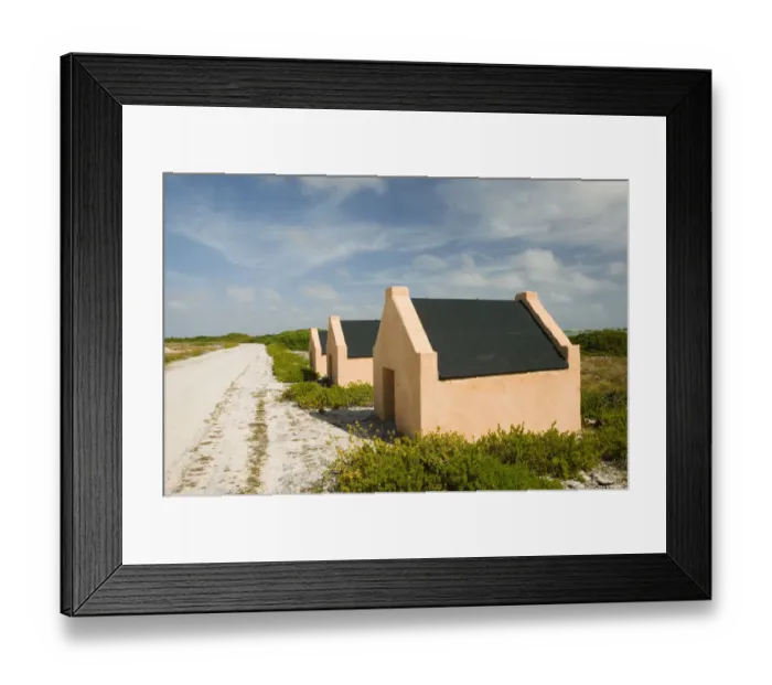 Framed Print : ABC Islands - BONAIRE - Oranje Pan: The Red Slave Huts Framed Print : ABC Islands - BONAIRE - Oranje Pan: The Red Slave Huts