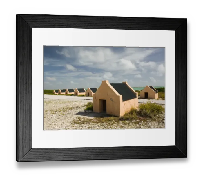 Framed Print : ABC Islands - BONAIRE - Oranje Pan: The Red Slave Huts Framed Print : ABC Islands - BONAIRE - Oranje Pan: The Red Slave Huts