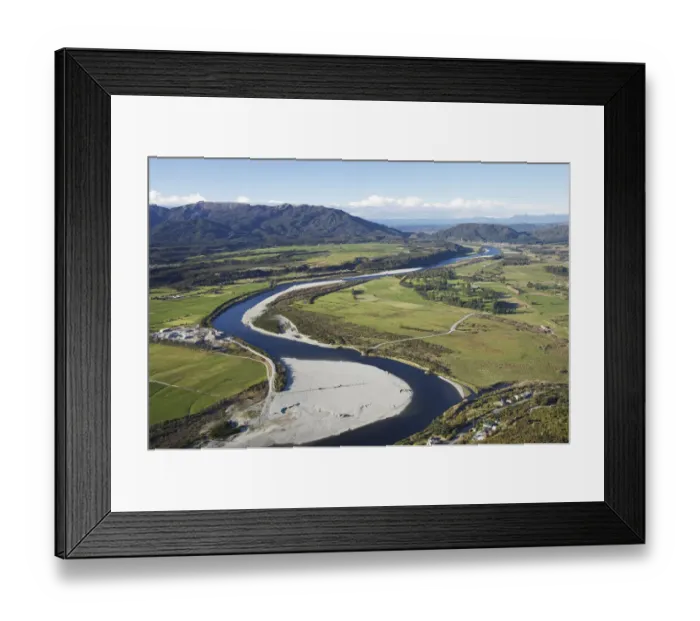 Framed Print : Grey River near Greymouth, West Coast, South Island, New Zealand - aerial