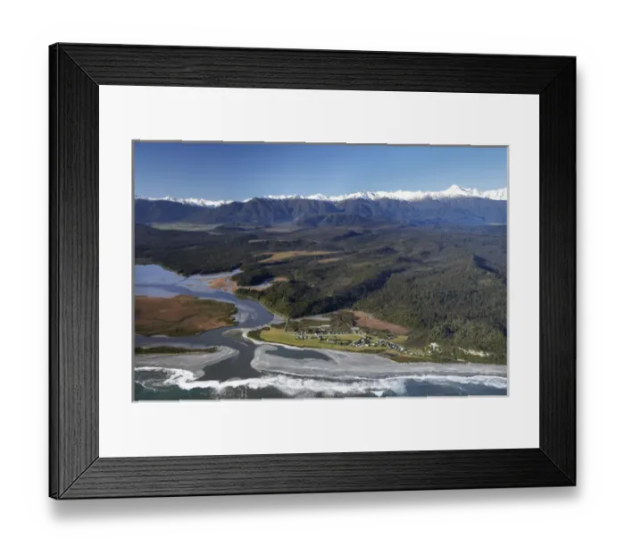 Framed Print : Okarito and Okarito Lagoon, West Coast, South Island, New Zealand - aerial Framed Print : Okarito and Okarito Lagoon, West Coast, South Island, New Zealand - aerial