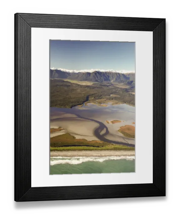 Framed Print : Okarito Lagoon, West Coast, South Island, New Zealand - aerial Framed Print : Okarito Lagoon, West Coast, South Island, New Zealand - aerial