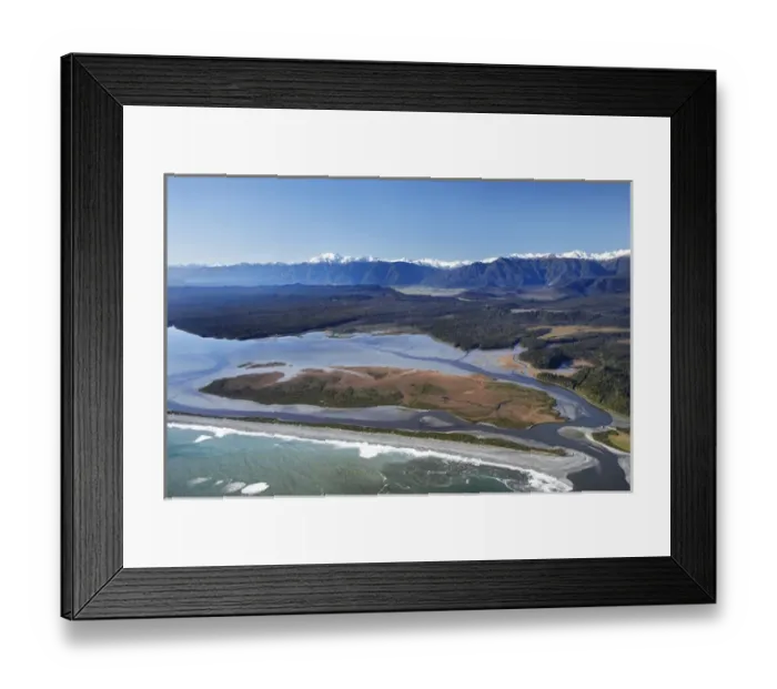 Framed Print : Okarito Lagoon, West Coast, South Island, New Zealand - aerial Framed Print : Okarito Lagoon, West Coast, South Island, New Zealand - aerial
