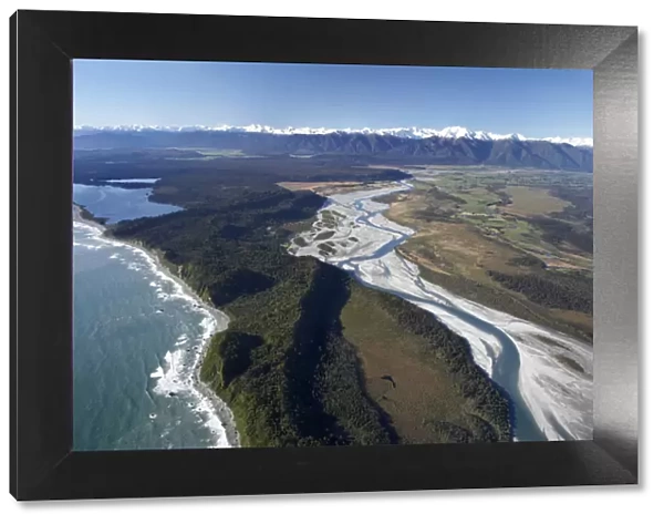 Whataroa River and Southern Alps, West Coast, South Island, New Zealand - aerial