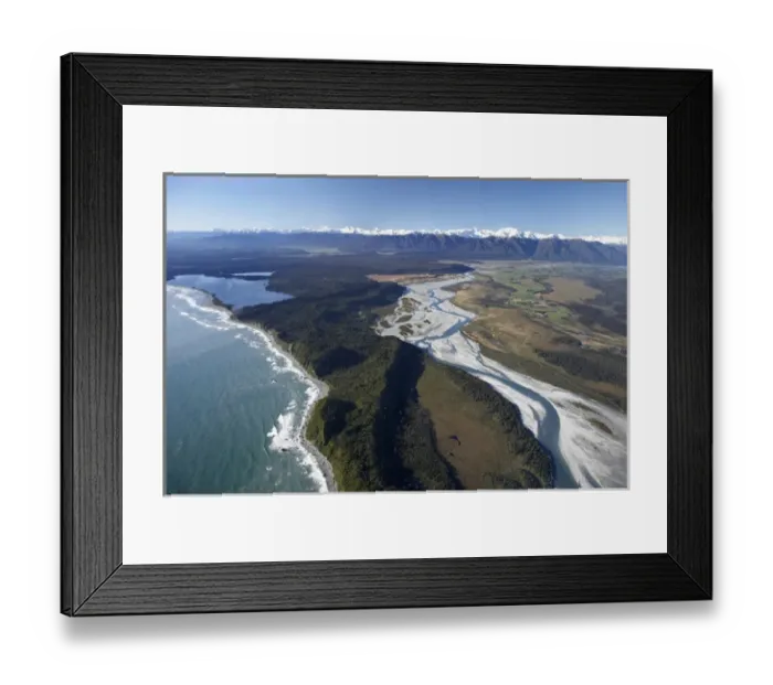 Framed Print : Whataroa River and Southern Alps, West Coast, South Island, New Zealand - aerial Framed Print : Whataroa River and Southern Alps, West Coast, South Island, New Zealand - aerial