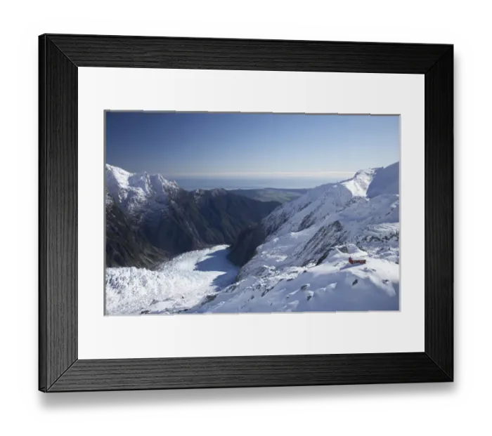 Framed Print : Almer Hut, above Franz Josef Glacier, West Coast, South Island, New Zealand - aerial