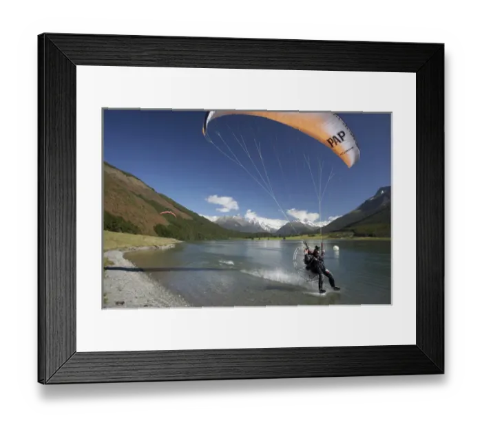 Framed Print : Paramotor skimming water, Diamond Lake, Paradise, near Glenorchy, Queenstown Region Framed Print : Paramotor skimming water, Diamond Lake, Paradise, near Glenorchy, Queenstown Region