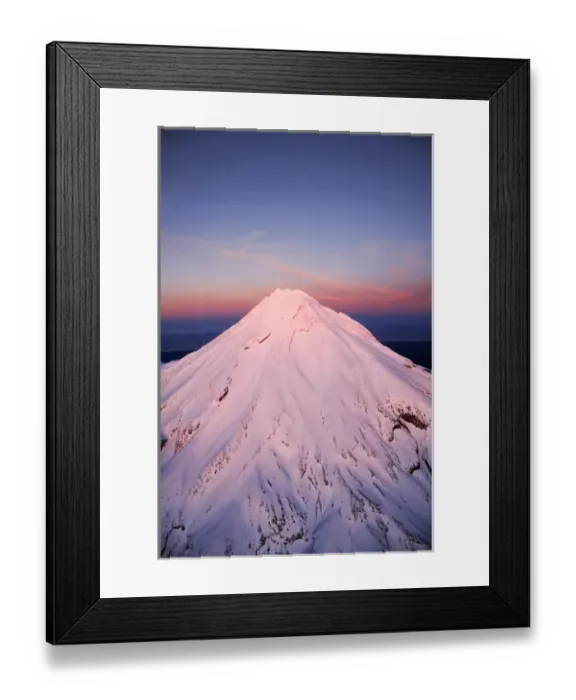 Framed Print : Alpenglow on Summit of Mt Taranaki  /  Mt Egmont at Dawn, Taranaki, North Island, New