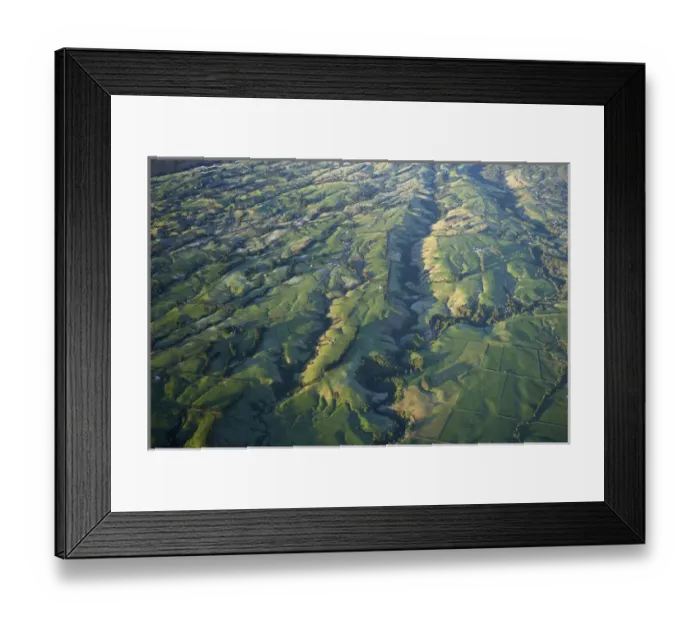 Framed Print : Early Light on Farmland near Mt Taranaki  /  Mt Egmont, Taranaki, North Island, New