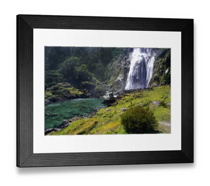 Framed Print : Bowen River & Bowen Falls, Milford Sound, Fiordland National Park