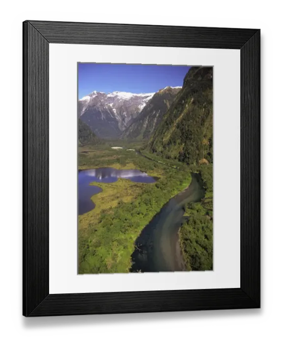 Framed Print : Lake Brown & Arthur River, Arthur Valley, Milford Track, Fiordland National Park - aerial Framed Print : Lake Brown & Arthur River, Arthur Valley, Milford Track, Fiordland National Park - aerial