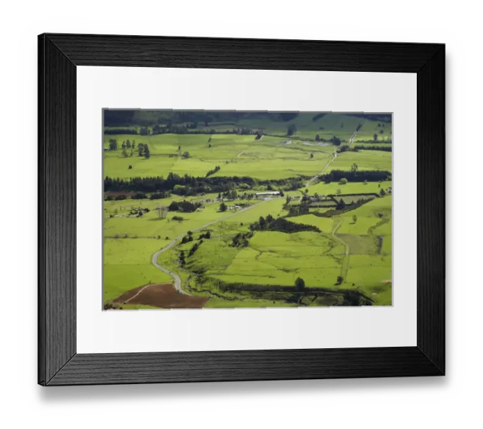Framed Print : View over Farmland and Upper Takaka, Takaka Valley, Nelson Region, South Island