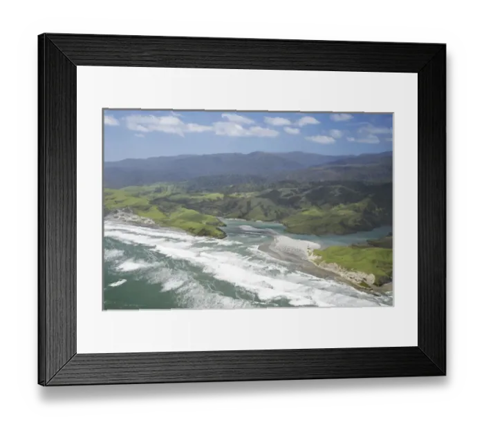 Framed Print : Anaweka River Mouth, NW Nelson Region, South Island, New Zealand - aerial