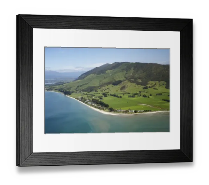 Framed Print : Holiday Homes, Pakawau, and Burnett Range, Golden Bay, Nelson Region, South Island
