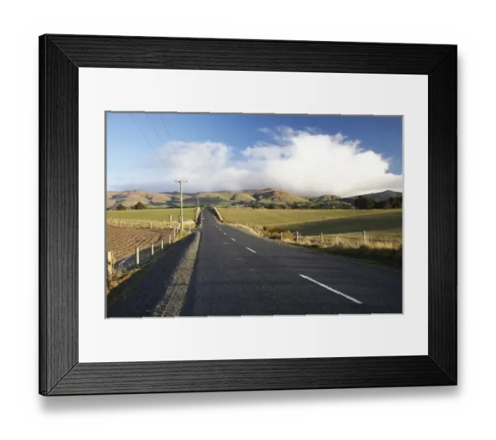 Framed Print : New Zealand, South Island, South Otago, Waiwera Station Road and Farmland, Waiwera South Framed Print : New Zealand, South Island, South Otago, Waiwera Station Road and Farmland, Waiwera South