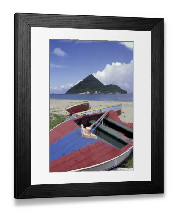 Framed Print : CARIBBEAN, Grenada Colorful fishing boats on beach