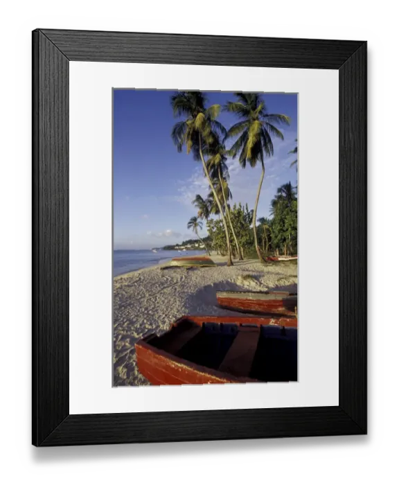 Framed Print : CARIBBEAN, Grenada Colorful boats on beach at dusk