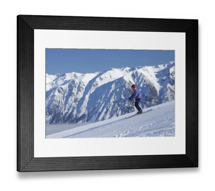 Framed Print : New Zealand, South Island, Canterbury, Mackenzie Country, Skier, Roundhill Ski Area