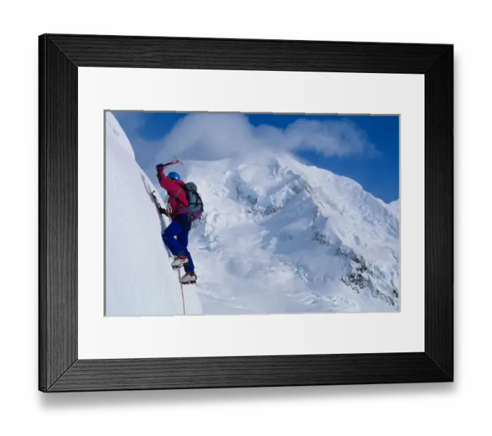 Framed Print : Man ice climbing on the flanks of Mount Cook below Mount Tasman in Mount Cook National Park Framed Print : Man ice climbing on the flanks of Mount Cook below Mount Tasman in Mount Cook National Park