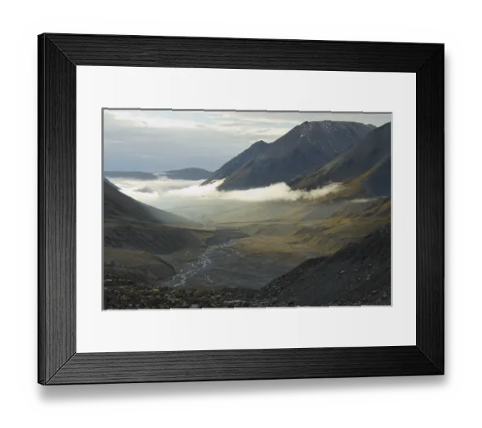 Framed Print : New Zealand, South Island, Arrowsmith Range. Morning fog over Ashburton River valley Framed Print : New Zealand, South Island, Arrowsmith Range. Morning fog over Ashburton River valley