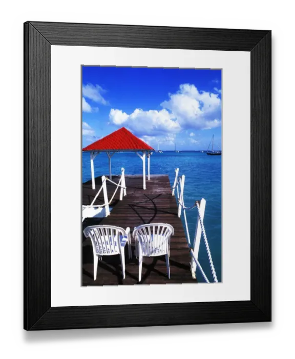 Framed Print : Colorful graphic of dock in St. Francois, Guadeloupe