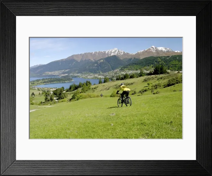 Framed Print : Queenstown, Deer Park, New Zealand. Bike riding through the outer lying hills of Queenstown
