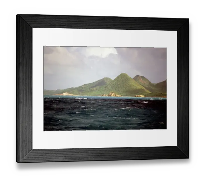 Framed Print : Caribbean, Antigua. Peaks of Antigua viewed from the sea Framed Print : Caribbean, Antigua. Peaks of Antigua viewed from the sea