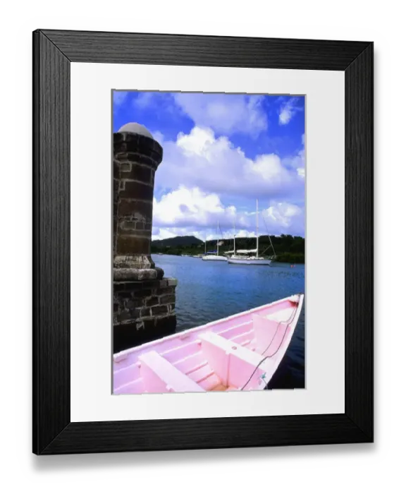 Framed Print : Beautiful port with ships and ocean in famous colorful Nelsons Dockyard in English Framed Print : Beautiful port with ships and ocean in famous colorful Nelsons Dockyard in English