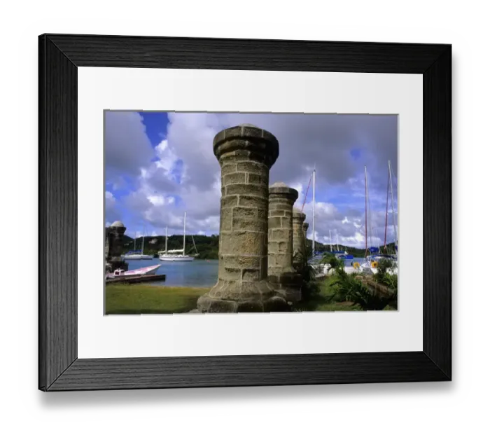 Framed Print : Beautiful port with ships at resort in famous colorful Nelsons Dockyard in English