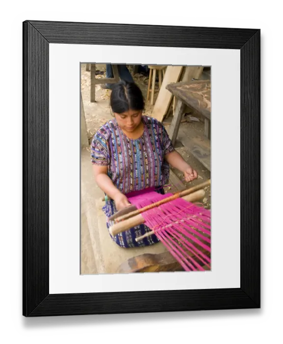 Framed Print : Woman weaving fabrics in small village outside of Antigua Guatemala in Central America Framed Print : Woman weaving fabrics in small village outside of Antigua Guatemala in Central America