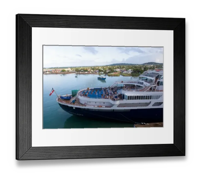 Framed Print : The bow of a cruise ship in the harbor in St. Johns, Antigua, in the southern Framed Print : The bow of a cruise ship in the harbor in St. Johns, Antigua, in the southern