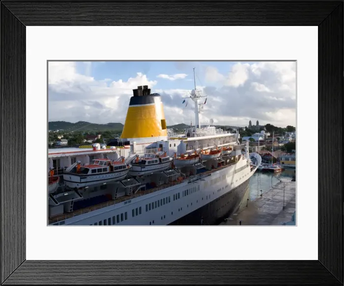 Framed Print : A cruise ship in the harbor in St. Johns, Antigua, in the southern Carbibbean Framed Print : A cruise ship in the harbor in St. Johns, Antigua, in the southern Carbibbean