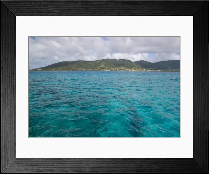Framed Print : The blue waters of the Caribbean Sea over a coral reef near the island of Antigua