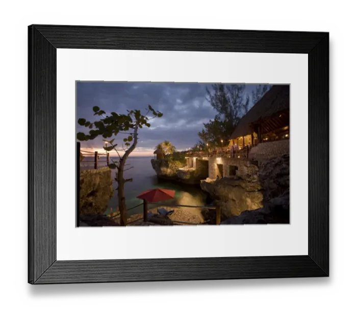 Framed Print : Jamaica, Negril, Rockhouse Hotel at dusk along Caribbean Sea