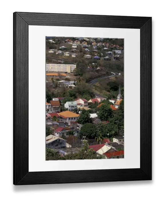 Framed Print : Caribbean, French West Indies, Martinique; Case Pilote Aerial view of fishing town