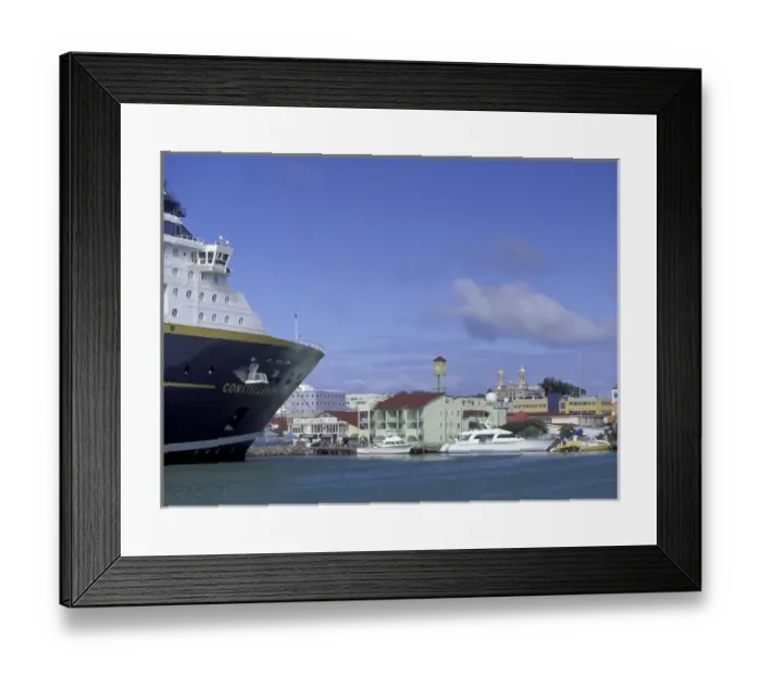 Framed Print : Caribbean, Antigua & Barbuda, Antigua, St. Johns Town view and cruiseship Framed Print : Caribbean, Antigua & Barbuda, Antigua, St. Johns Town view and cruiseship