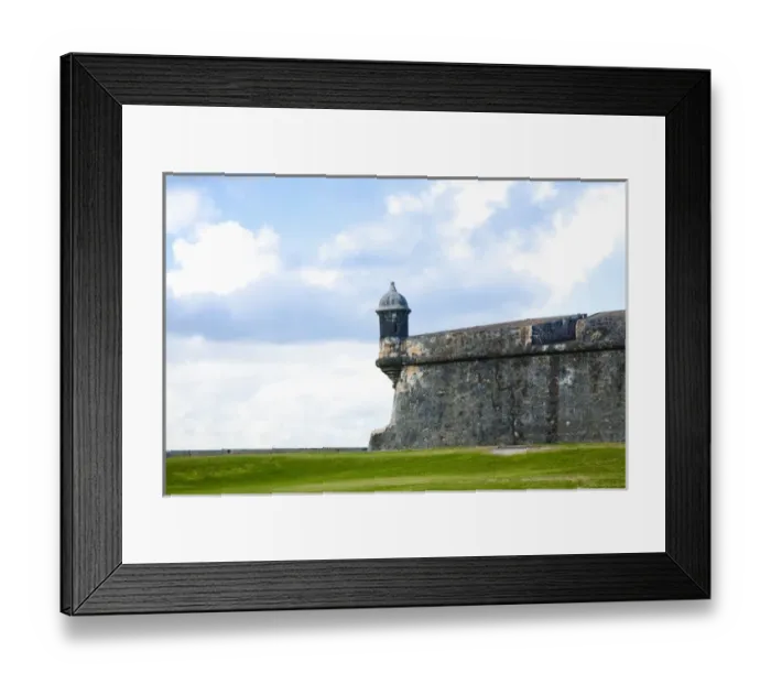 Framed Print : San Juan, Puerto Rico - A large grassy area outside the stone walls of an old fort Framed Print : San Juan, Puerto Rico - A large grassy area outside the stone walls of an old fort
